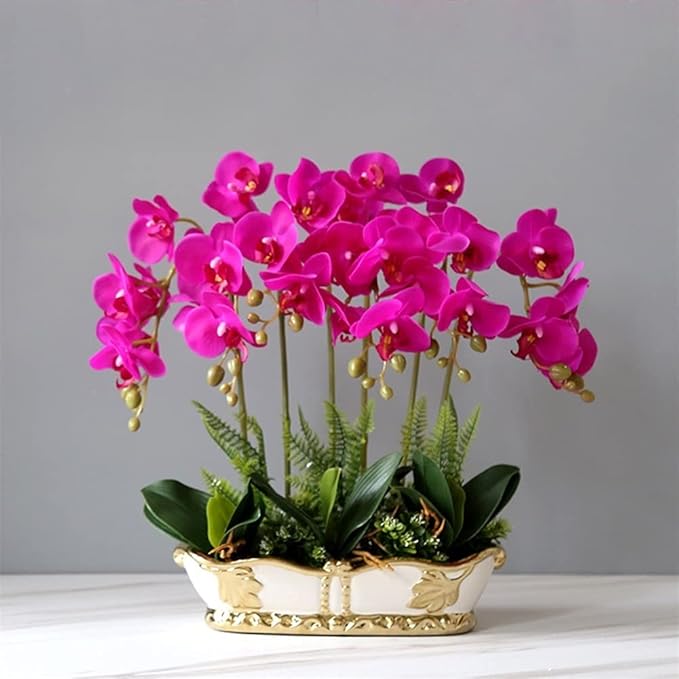 Artificial Flower in Pot Artificial Flower with Vase Orchid Fake Phalaenopsis Faux Plants for Home Layout Decor Living Room Office Decoration 43cm Artificial Plant Flower Arrangement ( Color : Purple