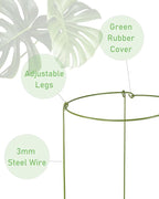 3 Pack Plant Support Stakes, Adjustable Plant Ring Cages with Green Rubber Wrapping, Ideal for Orchids, Indoor and Outdoor Potted Plants, 10" Wide x 17" High