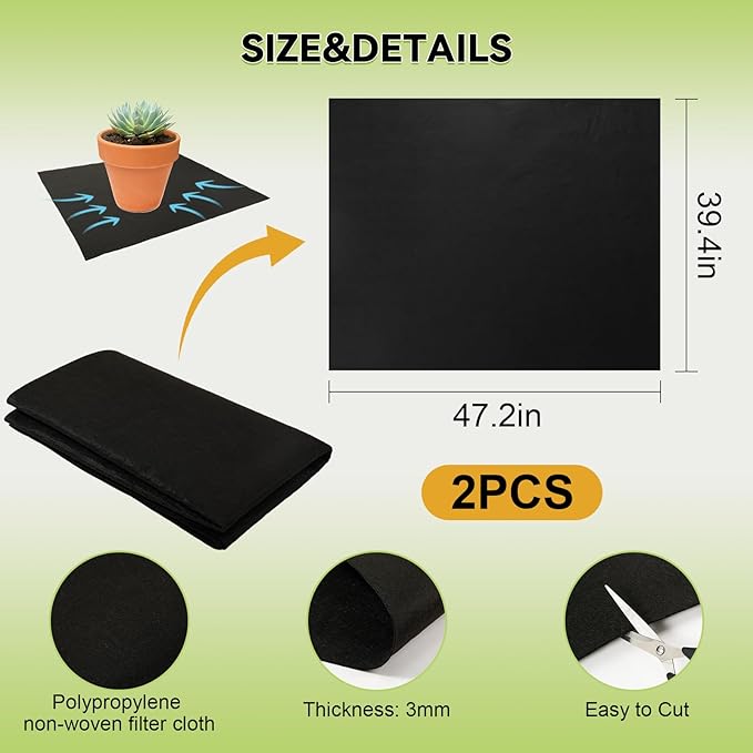 2Pack Automatic Plant Watering Mat 47.2"x39.4" Capillary Mat for Plants Watering Mat Automatic Watering System for Potted Plants 3mm Thick Self Watering Mat for Greenhouse Indoor Plants