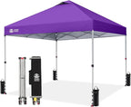 CROWN SHADES 10x10 Pop Up Canopy - Beach Tent with One Push Setup - Easy Outdoor Sun Shade for Events, Parties, Camping - Gazebo with STO-N-Go Cover Bag, Silver Coated Top, Purple