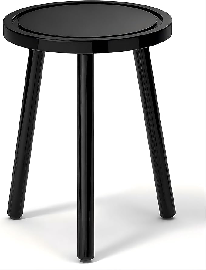 Wood Plant Stands Indoor, 16.7" Tall Plant Stand Outdoor Mid-Century Plant Stool, Single Plant Table Modern Small Round Side/End Table for Living Room, Balcony, Office(Black)