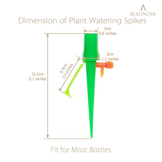 BEADNOVA Plant Self Watering Spikes Automatic Irrigation Equipment Adjustable Self Watering Spikes for Plants with Slow Release Control Valve (Orange Green, 6pcs)