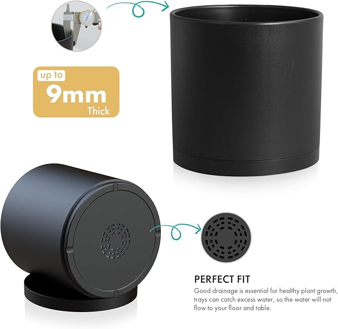 WSMKSZ 14 Inch Heavy-Duty Cylinder Deep Planter for Indoor Outdoor Plants, Tall Large Plastic Plant Pot with Drainage Holes and Saucer, Decorative Flower Pot for Patio Garden, Black