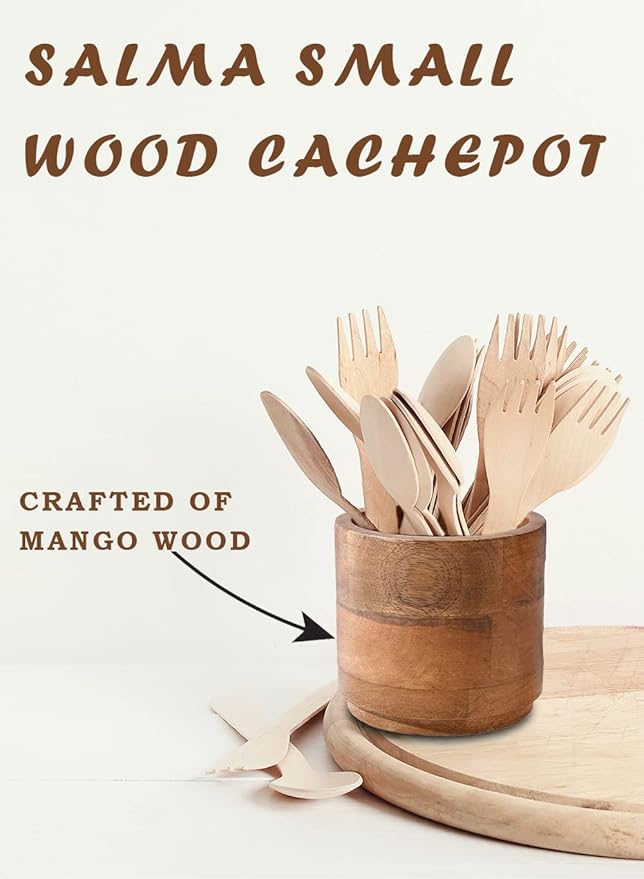 Serene Spaces Living Set of 12 Small Mango Wood Cachepot, Natural Wooden Pot for Faux Flowers & Plants, Potted Indoor Plants, Home, Office, Restaurant Decor, Measures 4.75" Diameter & 4.5" Tall