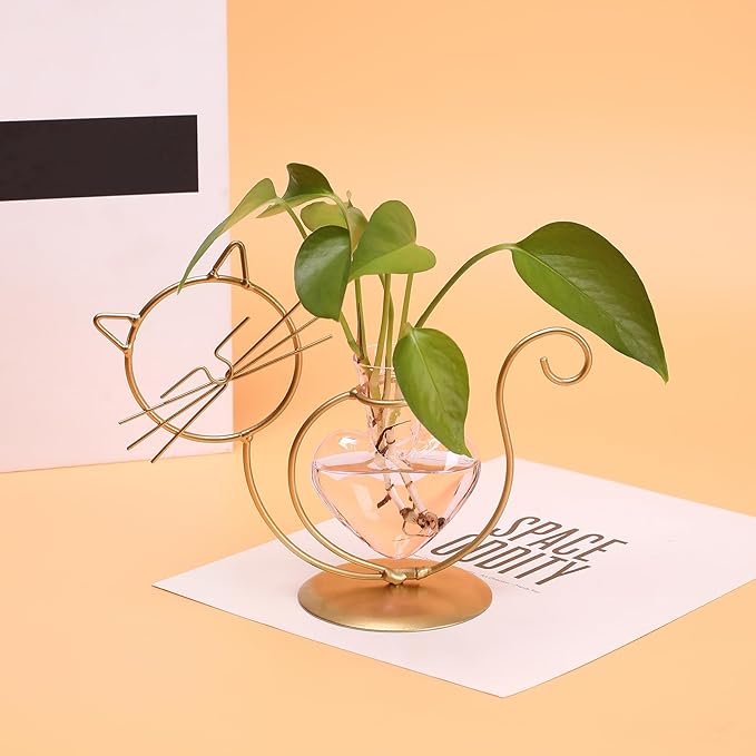 Plant Terrarium Plants Propagation Station Cat Lover Gifts for Women Home Office Decor Cat Desk Accessories