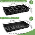 RooTrimmer 3 Inch Square Pots 2.9" Deep 18 Cell Seedling Trays with Water Collection Nursery 1020 Trays No Holes for Seeds Starting and Transplanting (20"x10",10 Sets)