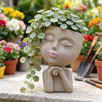 Face Planters Pots Head, Unique Air Plant Holder, Funny Succulent Flower Pot, Cute Indoor Plant Pot with Drainage for Small Herb Cactus, Decorative Vase, Garden Gift for Women, Desk Shelf Art Decor 7"