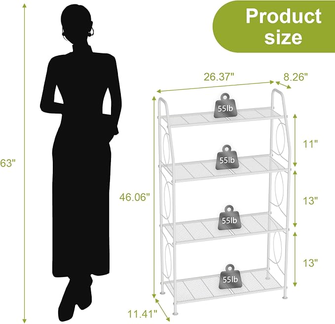 VyGrow Plant Stand, 4 Tier Plant Shelf for Indoor Outdoor, Heavy Duty Metal Tall Plant Stands Holder Rack for Living Room Balcony and Garden, White