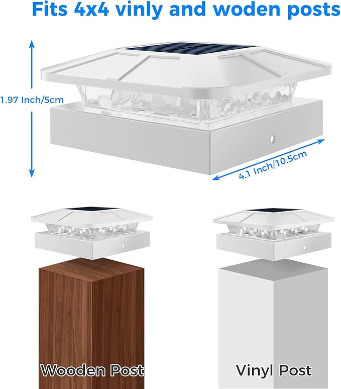 Peasur 4x4 Solar Post Cap Lights Outdoor with 3 Modes, 12 Packs White Fence Light Solar Powered Waterproof for Wood/Vinyl Posts for Deck Yard Garden Patio Outside