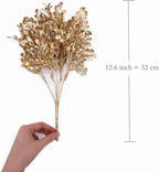 PASYOU Fake Plants Christmas Decorations, Golden Artificial Flowers Leaves Faux Foliage Home Garden Plastic Grass Shrubs Indoor Outdoor Party Hotel Verandah Wedding Event Bouquet Decor - Gold 2 Pack