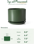 LE TAUCI Ceramic Pots for Plants, 8 Inch Plant Pot with Drainage Hole & Saucer, Modern Planters for Indoor Plants, Round Flower Pot for Snake Plant, Monstera, Perfect for Home Decor, Forest Green