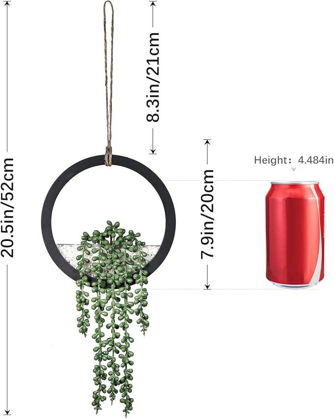 Boho Wall Decor, 2Pcs Fake Hanging Plants Artificial Succulents, Indoor Hanging Planter Greenery Decor, Perfect for Bathroom Living Room Bedroom Office Washroom, Faux Succulent Wall Floating Plants