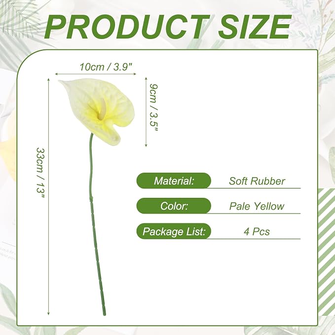 uxcell 4Pcs 11inch Artificial Anthurium Lily Flowers, Permanent Flower Bouquet for Home Arrangements Wedding Festival Decoration Crafts Store Decor Accessories, Pale Yellow