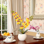 Artificial Orchid Yellow Flower Potted in White Pot, Real Touch Faux Phalaenopsis Orchid for Wedding Home Office Party Decor