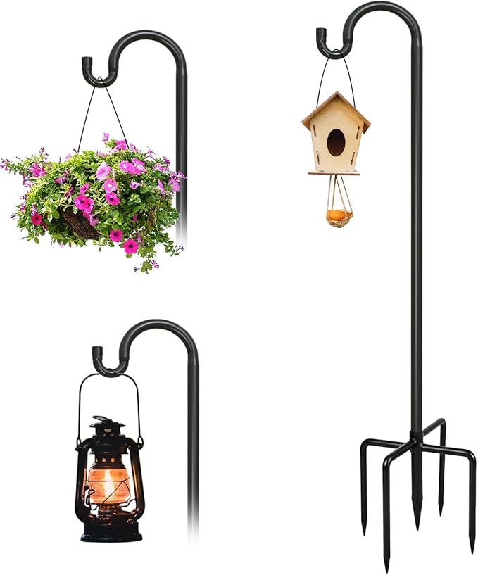 Breeze Touch 1Pack 45 Inch Adjustable Shepherd Hooks for Outdoor Outside, Heavy Duty with 5 Prongs Base, for Hanging Lantern, Hummingbird Feeder, Lightweight Plant, Wind Chime, Bird Feeder Hanger