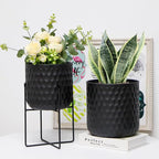 TRIROCKS Set of 2 Metal Planters with Stand, Small Indoor Plant Pots 8 * 18 &7 * 12" Modern Decorative Flower Pots for Living Room, Entryway, Office, Balcony(Black)