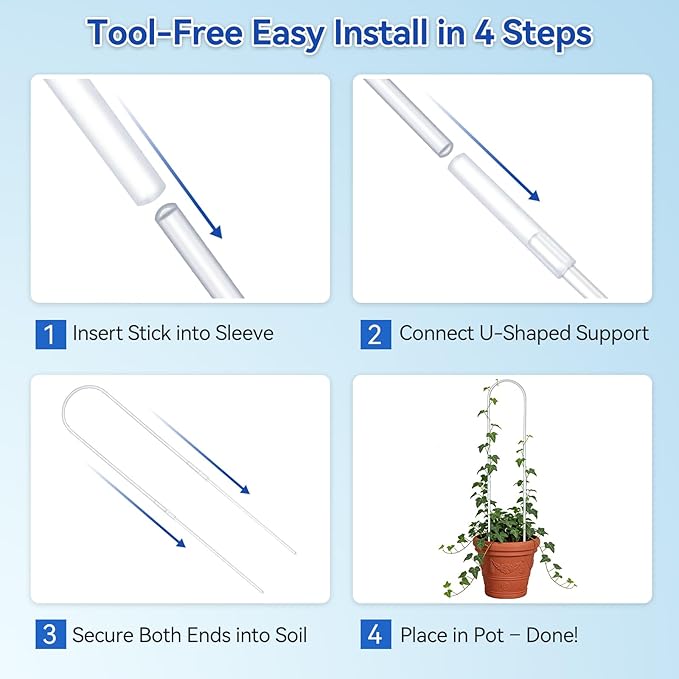 4 Pack U-Shaped Clear Acrylic Plant Supports - 23 inches Indoor/Outdoor Climbing Vine Trellis for Potted Plants, Ideal for Ivy & Tropical Houseplants,Plant Support Hoya Trellis (Modern Garden, 4)