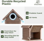 Kingsyard Recycled Plastic Bird House for Outdoors - Weatherproof Nesting Box with Clear View Panel & Predator Guard for Bluebird Wren Swallow Finch, Brown
