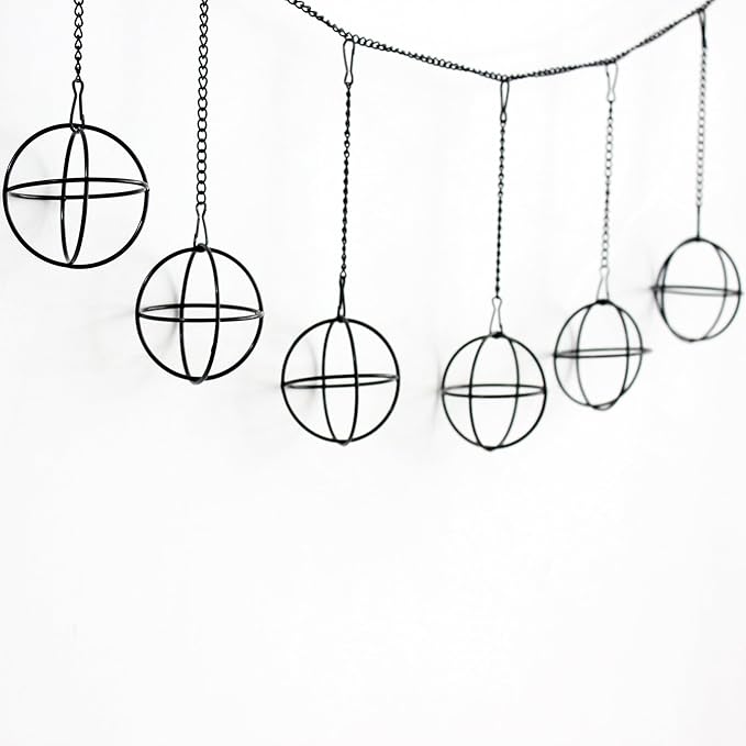 6 Set Air Plants Hanging Holders Black Metal Himmeli Decor Modern Geometric Airplants Planter Air Fern Plants Hanger for for Home for Plant Lovers