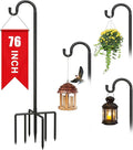 1Pack 76 Inch Adjustable Shepherds Hooks for Outdoor, Heavy Duty Shepherds Hook for Bird Feeder with 7 Prongs Base, Metal Plant Hanger Pole for Hanging Baskets, Lanterns, Hummingbird Feeders