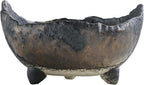 Wazakura Banko Series Japanese Handmade Rustic Crescent Shape Bonsai Pot 4.72 in (120 mm), Made in Japan Ceramic Garden Planter, Unglazed Houseplant Bowl - Black and Brown