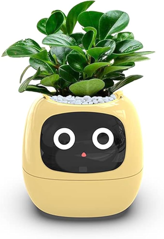 Smart Flowerpots,Smart Pet Planter,Ai Planter,Intelligent Flowerpots,Multiple Expressions,7 Smart Sensors, And Ai Chips Make Raising Plants Easy And Fun For Living Room,Desk,Plant-free (Yellow)