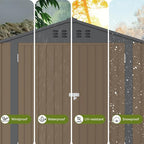 COMHOMA Shed Outdoor Storage Shed Metal,Lockable Doors Tool Sheds with Sloping Roof,Steel Garden Shed with Air Vent for Backyard,Patio,Lawn,Poolside(Brown,6'x4')