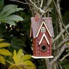 Glitzhome Blue Bird House, 12" H Solid Wood Bird House for Outside, Distressed Cottage Garden Decorative Birdhouse Hanging Bird House for Outdoors,Red