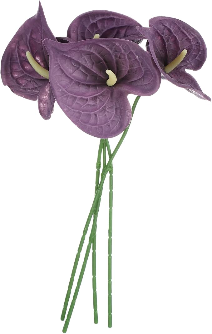 uxcell 4Pcs 11inch Artificial Anthurium Lily Flowers, Permanent Flower Bouquet for Home Arrangements Wedding Festival Decoration Crafts Store Decor Accessories, Light Purple