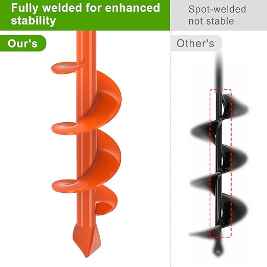 Insaga 1.6" x 9" Auger Drill Bit for Planting, 2.5mm Thick Spiral Earth Drill Garden Auger for Post Hole Digger, Solid Steel Bright Orange Powder Coated, Fit 3/8'' Hex Drive for Bulb Flower Garden