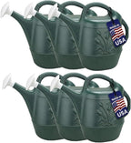PMU 2 Gallon Watering Can - Garden Watering Can for Indoor & Outdoor Plants - Plastic Water Can with Detachable Sprinkler Head - Large Water Pot, Made in USA - Hunter Green Pkg/6
