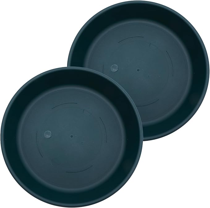 The HC Companies 17.5 Inch Classic Round Plant Saucer, Lightweight UV-Resistant Plastic Outdoor & Indoor Flower Pot Tray, 2-Pack Plant Pot Trays for Garden & Home Decor, Evergreen