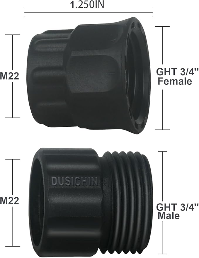 DUSICHIN Garden Hose Connector Pressure Washer Gun to Water Garden Hose Adapter, 3/4 INCHES GHT Male And Female to Power Washer Wand Handle M22 Female Fitting 3/4" GHT To M22 Joint DUS2623