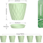 Meowell 6 inch Plant Pots, 5 Set Water Ripples Flower Pots for Indoor Outdoor Plants, Plastic Planters with Drainage Holes and Saucers, Nursery Pots for Small Succulent Garden House Plants, Green