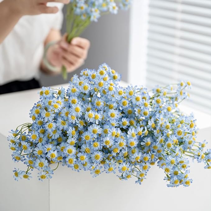 Small Blue Daisy Flowers Artificial - 6 Bouquet/36Pcs,10 Inch Mini Fake Daisies for Spring Home Decor,Wedding,Party,Table Centerpiece,Event Decor
