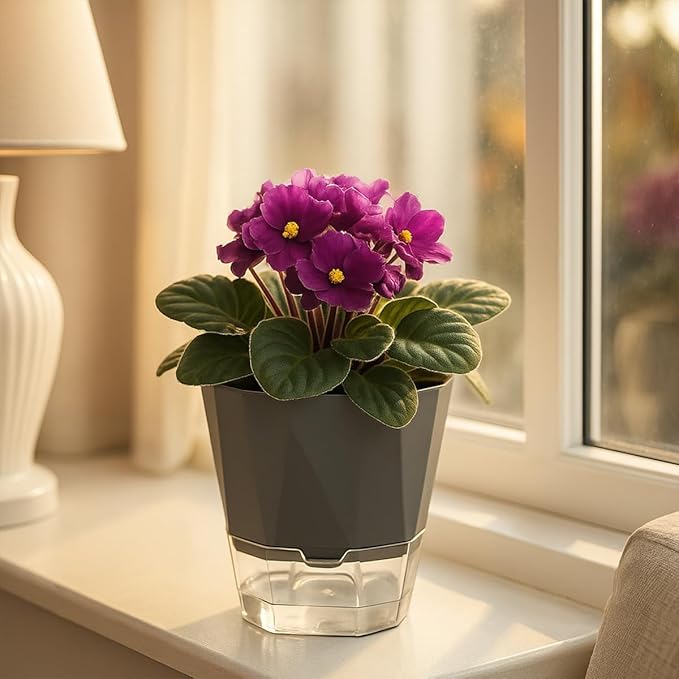 12 Pack Self Watering Plant Pots 6 Inches Self-Watering Planters for Indoor and Outdoor Plants African Violet Succulent Pots Clear Pot for Plants Large Herb Orchid Flower Houseplant Plant, Dark Grey