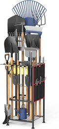 Garden Tool Organizer,Metal Yard Tool Organizer ,Holds 50 Long-Handled Tools/Rakes/Brooms,Side Garden Pocket ,Heavy Duty Steel Yard Tool Storage Rack for Garage,Shed, Outdoor