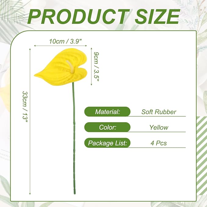 uxcell 4Pcs 11inch Artificial Anthurium Lily Flowers, Permanent Flower Bouquet for Home Arrangements Wedding Festival Decoration Crafts Store Decor Accessories, Yellow