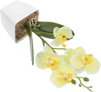 Faux Orchid Flowers Artificial Phalaenopsis Orchid Plant in Yellow Plastic Pot, Real Touch Artificial Flowers for Home Decoration, Table Centerpiece, Office and Living Room Décor