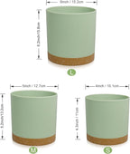 WSMKSZ 3 Pack 6/5/4 inch Cylindrical Flower Pots, Modern Small Round Plastic Plant Pots with Drainage Holes & Saucers, Clean and Refined Planter Pots for Outdoor, Indoor & Office Decor (Green Brown)