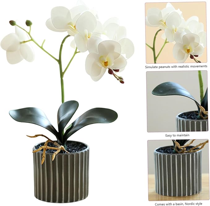 Artificial Orchid 12.6 Inch Tall Realistic Faux Orchid in A Pot Real Touch Decorative Bonsai Fake Flowers for Table Centerpieces Living Room Home Decor White