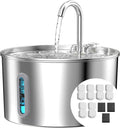 Cat Water Fountain Stainless Steel: 74oz/2.2L Cat Fountain for Drinking - Pet Water Fountain for Cats Inside - Automatic Cat Water Dispenser Bowl - Cat Feeding & Watering Supplies 6 Filters 3 Sponges