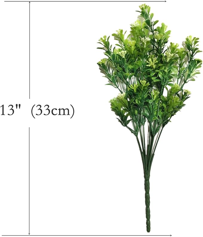 PASYOU Artificial Shrubs, Plastic Plants Fake Bean Shrub Bushes Grass Greenery Leaves Bush Indoor Outdoor Home Garden Party Verandah Wedding DIY Table Arrangement Decoration Planter Filler 8 Pack