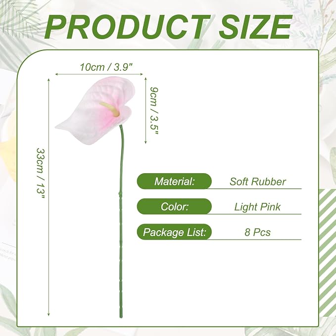 uxcell 8Pcs 11inch Artificial Anthurium Lily Flowers, Permanent Flower Bouquet for Home Arrangements Wedding Festival Decoration Crafts Store Decor Accessories, Light Pink