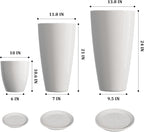 QCQHDU 24,21,11 inch Large Planters with Drainage Hole & Saucer, Set of 3 Plant Pots Tall Planter for Indoor & Outdoor Plants Home Modern Decor