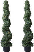ALL SEASON GREEN 4' Spiral Boxwood Topiary Trees Artificial Outdoor Plants in Plastic Pot Front Porch Plants Set of 2