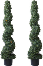 ALL SEASON GREEN 4' Spiral Boxwood Topiary Trees Artificial Outdoor Plants in Plastic Pot Front Porch Plants Set of 2