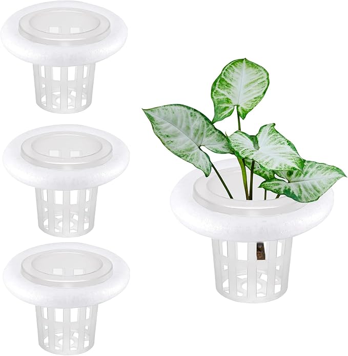 4 PCS Floating Aquarium Plant Holder, Plastic Fish Tank Basket with Foam Rings, Aquatic Pot for Fish Tank Aquaponic Plant Cultivation and Aquascape Decorations