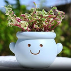 Cute Face Planter Pot, Small Resin Head Planters for Indoor Plants, Funny Smiling Face Flower Pot Succulent Planter with Drainage Hole, Gift IdeaI for Birthday Christmas (Blue)