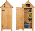 Outvita Outdoor Storage Cabinet, 70in Wooden Vertical Garden Tools Shed, Patio Storage Organizer with Latch & Waterproof Roof for Yard Deck Lawn Farmland Equipment(Natural)